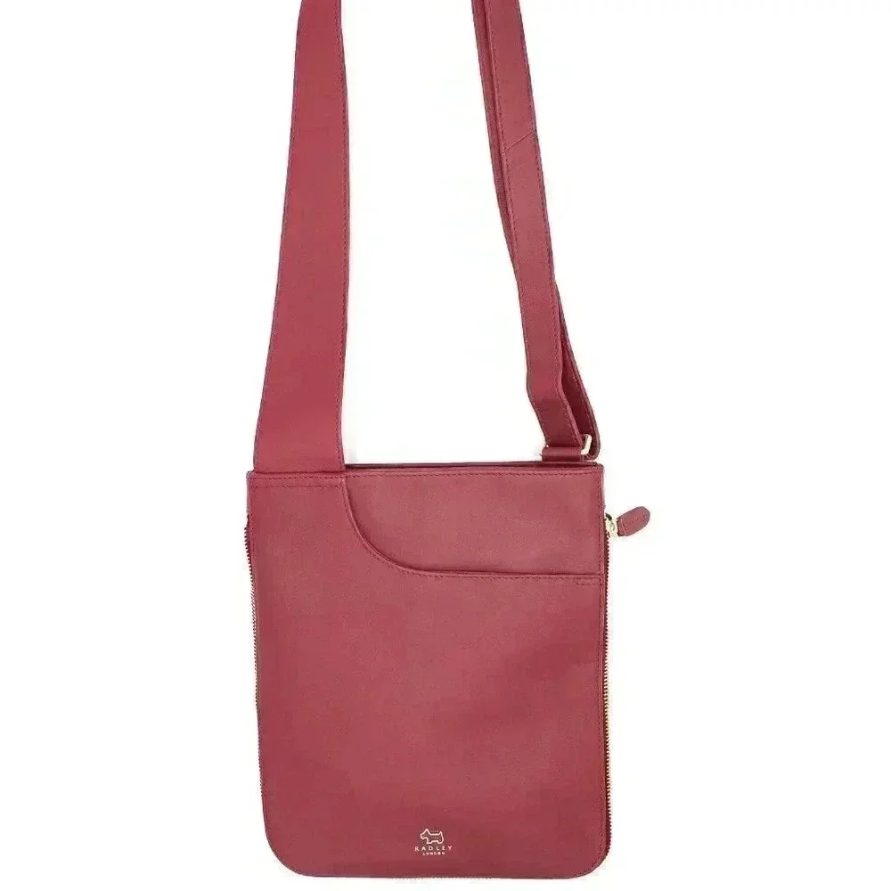 Radley London Leather Cross Body Bag Leather Maroon Fall Messenger Shoulder Bag